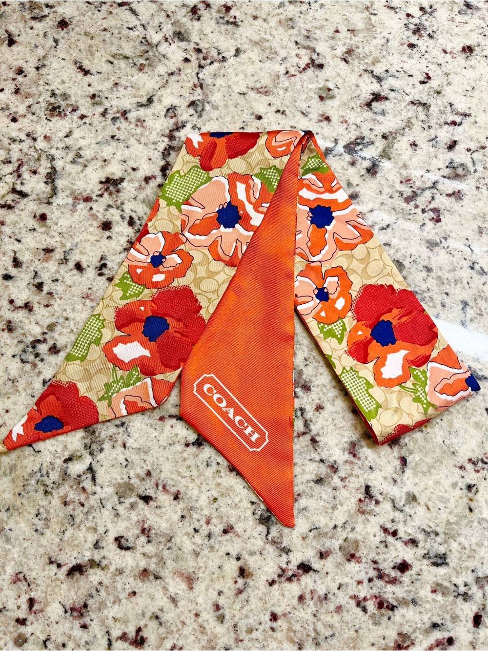 Coach Floral Silk Skinny Bag Scarf EUC
